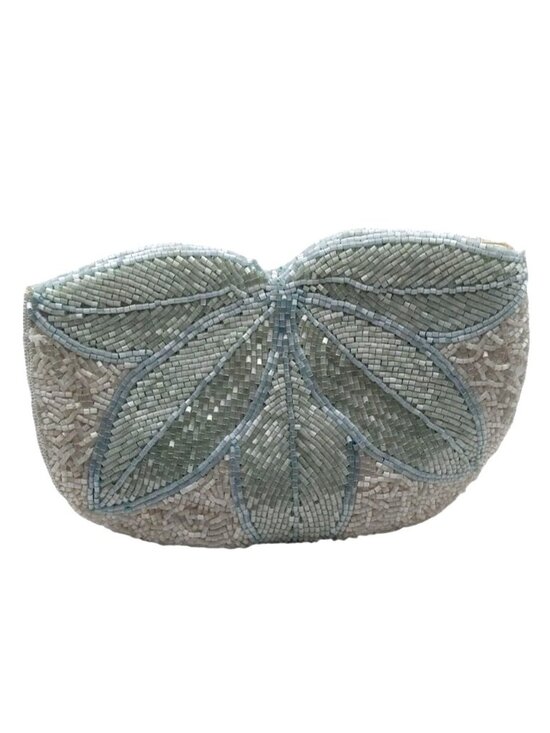 Source Unknown Handbags - Vintage Bugle Seed Beaded Evening Clutch Purse Leaf Design Lined Snap Closure